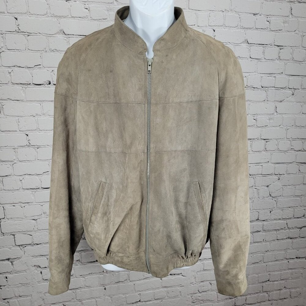 VTG Outbak Grey Taupe Soft Suede Full Zip Jacket New Zealand Handcut Size 46